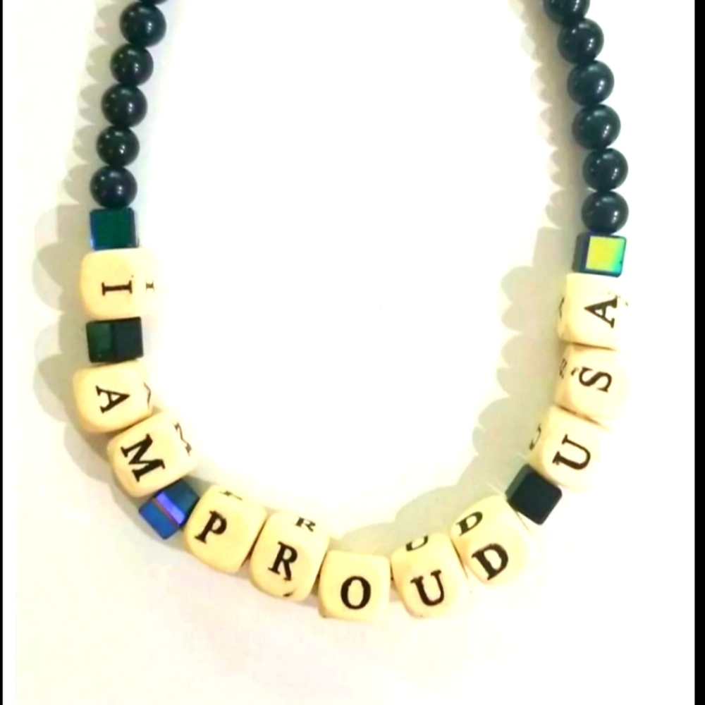 DESIGNER  ORIGINAL  CREATED  I AM PROUD USA CHOKER HAND BEADED NECKLACE